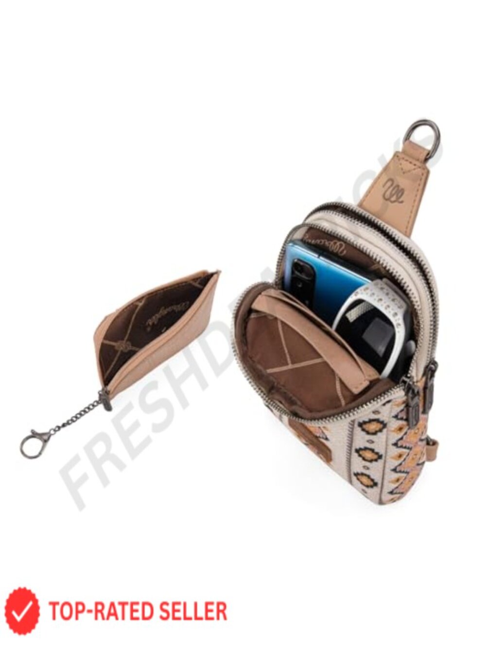 Wrangler Aztec Sling Crossbody Bag with Keychain Wallet Set - Picture 3 of 6